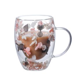 Elegance in Bloom Double Layer Glass Cup with Real Flowers (Option: Pink White and Gray Flowers (E))