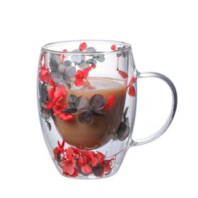 Elegance in Bloom Double Layer Glass Cup with Real Flowers (Option: Black and Red Flowers (D))