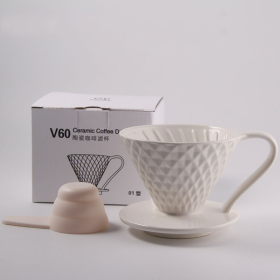 Brewing Ceramic Coffee Cone Filter Pour-Over Brew (Color - Print: White)