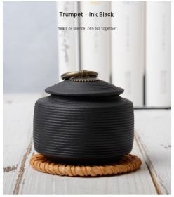 Retro Stoneware Sealed Cans Brushed Glaze-Free Tea Storage Pot (Option: Extra Small Ink Black)