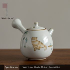 Ru Ware Side Handle Pot Natural Gracked Glaze Teapot Vintage Ceramic Tea Set (Option: Summer Cat)