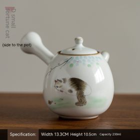 Ru Ware Side Handle Pot Natural Gracked Glaze Teapot Vintage Ceramic Tea Set (Option: Small Fortune Cat)