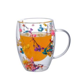 Elegance in Bloom Double Layer Glass Cup with Real Flowers (Option: Multi Colored Flowers Pastel (I))