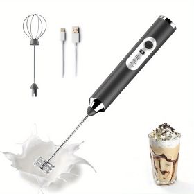 Compact Rechargeable Frother with 2 Stainless Steel Whisks (Color: Black)