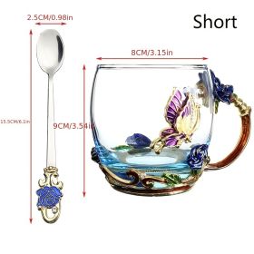 Butterfly Rose Painted Crystal Cup with spoon (Color: Blue, Size: Short)