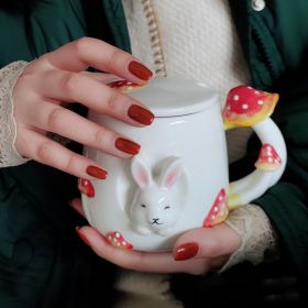 Creative Hand-Painted Ceramic Mug with Cover (Option: Mushroom Bunny)