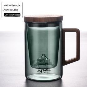 Tea Water Separation High Borosilicate Glasses (Option: Green Gray wooden Handle-500ML)