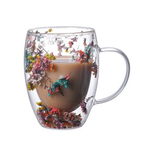 Elegance in Bloom Double Layer Glass Cup with Real Flowers (Option: Multi Colored Flowers (A))