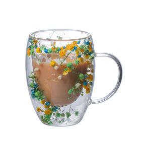 Elegance in Bloom Double Layer Glass Cup with Real Flowers (Option: Green Yellow White and Blue Flowers (H))